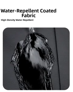 Close-up of high-density water-repellent film fabric with droplets on black backpack