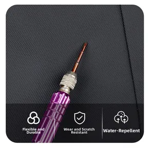 Detail of durable water-resistant and scratch-proof black fabric for travel backpack