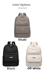 Oxford fabric backpack detail showing khaki, black and off-white color options