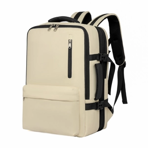Sac à dos de voyage extensible crème minimaliste en tissu imperméable multi-poches
