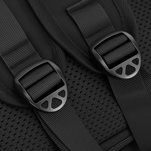 Detailed close-up of adjustable shoulder straps with durable nylon webbing and mesh fabric