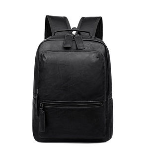 Men's black PU leather business backpack with large capacity and sleek minimalist design
