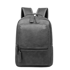Men's professional business backpack in dark grey textured PU leather with large capacity