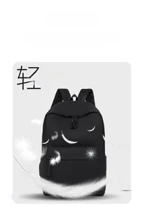 Detailed view of black lightweight 0.36kg backpack with minimalist nylon design