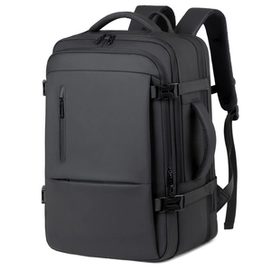 Sleek matte black expandable business travel backpack with multi-layer storage compartments