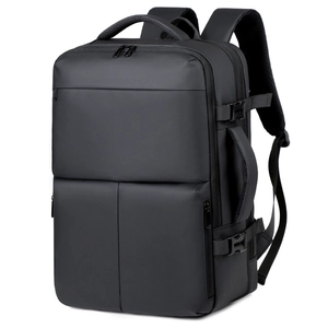 Large capacity black water-resistant business travel laptop backpack with multi-compartments