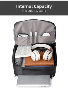 Detailansicht der Innenfächer für Laptop, Kamera und Zubehör im schwarzen Business-Rucksack