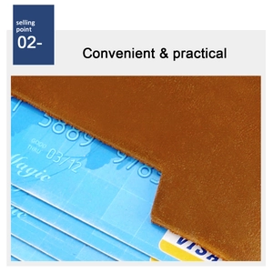 Detailed close-up of brown suede leather card holder featuring a precision L-shaped card slot