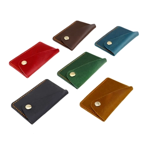 Handmade leather mini card holder set in six vintage colors with contrast stitching