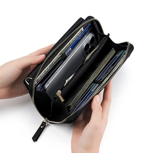 Portefeuille en cuir véritable avec fentes pour cartes et compartiment pour smartphone