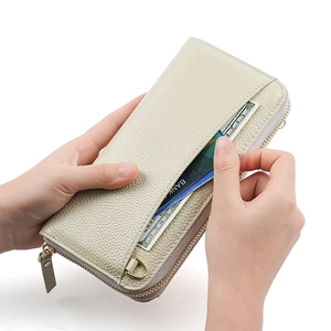 Portefeuille long en cuir véritable pour femmes avec fentes pour cartes et zip