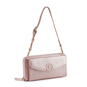 Sac à bandoulière en cuir grainé rose doré avec fermeture éclair et sangle