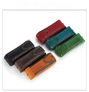 Detail view of large capacity vintage crazy horse leather pen bags in six different colors
