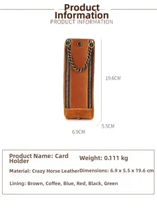 Retro crazy horse leather pencil case size 19.6x5.5x6.9cm with vintage metal zipper
