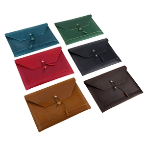 Genuine Cowhide Leather Laptop Sleeve Bag Retro Envelope Document Organizer With String Tie Closure Notebook Tablet Case
