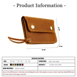 Detailed size specifications for vintage brown leather wallet holding 12 cards