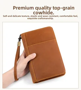 Genuine brown leather travel cigar case with wrist strap and smooth zipper detail