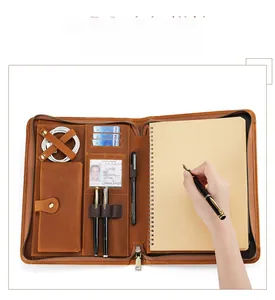 Internal layout of vintage leather case with card slots and tablet holder