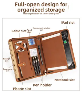 Brown vintage leather iPad organizer case showing internal slots and functional pockets