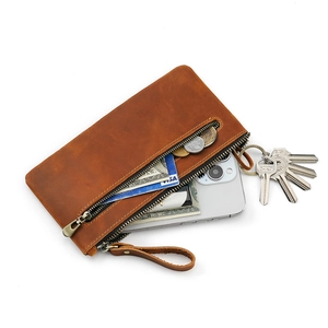 Vintage crazy horse leather clutch bag with large capacity for phone and cards