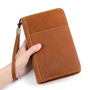 Travel genuine leather cigar case with wrist strap and zipper closure in vintage brown