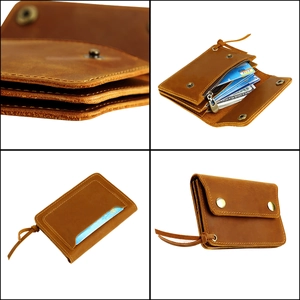Vintage brown crazy horse leather wallet with multi-card slots and secure zipper pocket
