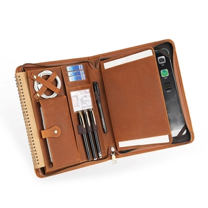 Genuine Crazy Horse Leather Business Padfolio iPad Case Zipper Document Organizer Professional Multi-Functional Case