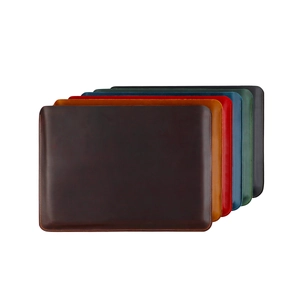 Detail view of premium crazy horse leather laptop sleeves in six vintage colors with stitching