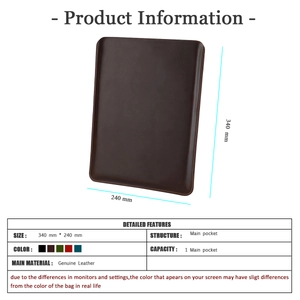 Detail view of genuine leather laptop sleeve 340x240mm with 5 color options