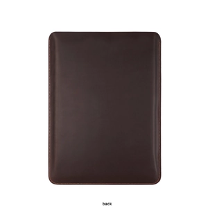 Rear view of dark brown crazy horse leather sleeve for MacBook Pro 14.2 inch laptop