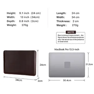 Genuine leather sleeve for 13.3 inch MacBook Air with detailed dimensions 34x24x2cm