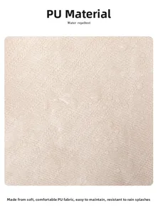 Makroaufnahme von beigeem PU-Gewebe mit wasserabweisenden Tropfen und Textur