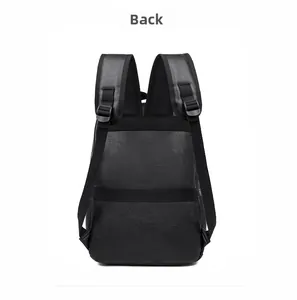 Detail view of the black PU leather backpack back with adjustable straps and lychee texture