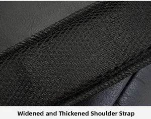 Close-up of padded breathable mesh shoulder straps on a black business backpack