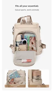 Detailansicht des beigen Canvas-Rucksacks mit großem Fassungsvermögen und Innenfächern