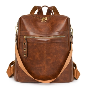 Women PU Leather Fashion Backpack Retro Large Capacity Wide Strap Shoulder Bag Handbag Casual Vintage For Students