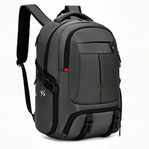 Large capacity dark grey travel backpack with waterproof nylon and multi-layer pockets