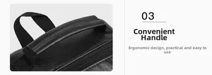 Detail of convenient top handle and textured PU leather on men's business backpack