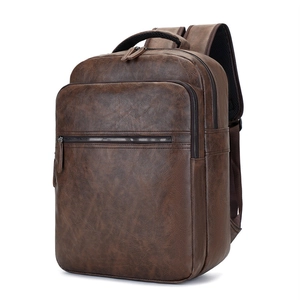 Vintage brown leather business backpack for 15.6 inch laptop with ergonomic mesh straps