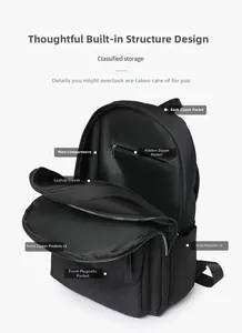 Detailed interior view of multi-compartment Oxford cloth backpack for organization