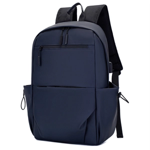 Dark blue business backpack with USB charging port and large capacity main compartment