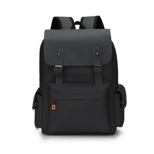 Vintage business backpack for men with flap closure and stylish orange zipper accents