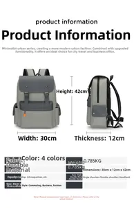 Detailed size specifications for the vintage gray multi-pocket commuter backpack