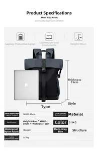 Detailed size chart of the waterproof nylon backpack showing dimensions for motorcycle helmet