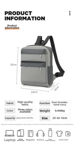 Detail view of lightweight gray waterproof nylon backpack with 23x32x12cm size dimensions
