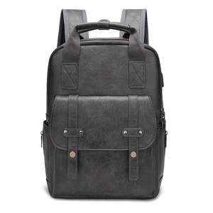 Vintage PU Leather Backpack Large Capacity Laptop Bag Retro Travel Daypack For Men Women With USB Charging Port