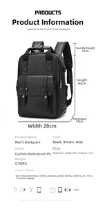 Detailed view of black waterproof backpack showing dimensions 28x40x13cm and structure