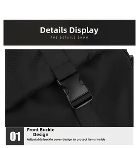 Close-up of high-strength plastic buckle and honeycomb texture on black tactical backpack