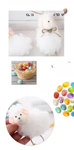 Detail of plush Easter sheep ornament and hand-painted decorative eggs for festive decor