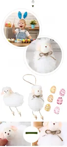 Detail of Easter plush sheep ornament with decorative eggs and rustic twine bowtie